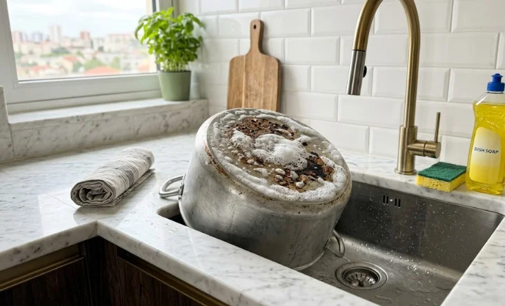 Como limpar panela com crosta de gordura queimada por fora | Truques